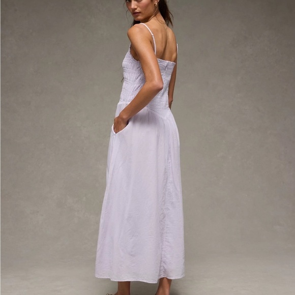 American Eagle Purple Smocked Bow Tie Sundress Midi Zip Back XS - Picture 2 of 12